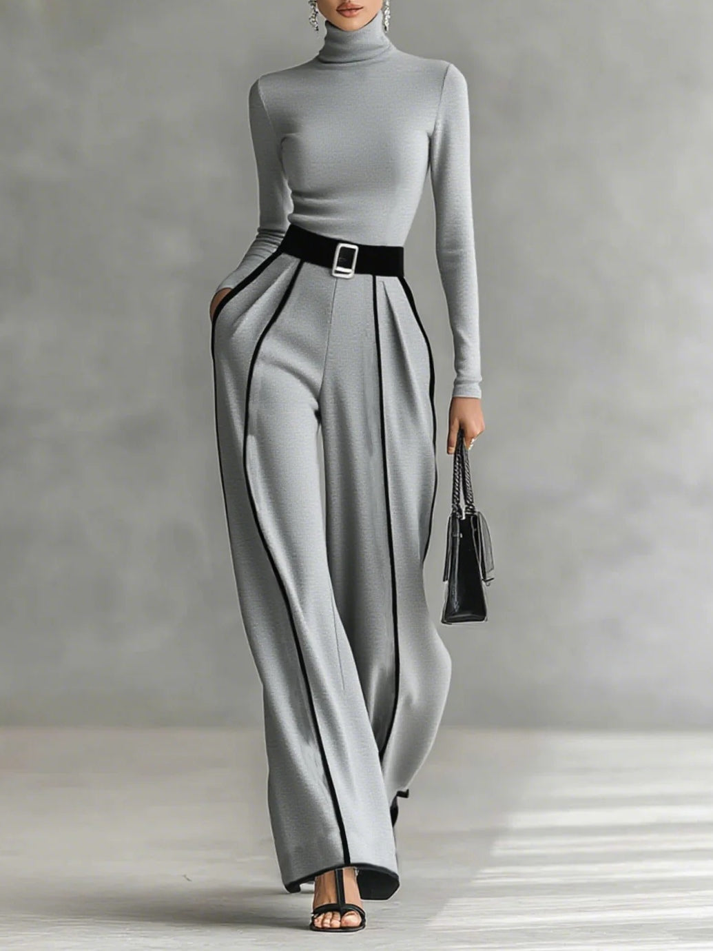 Elegant High Neck Jumpsuit with Wide Leg Pants