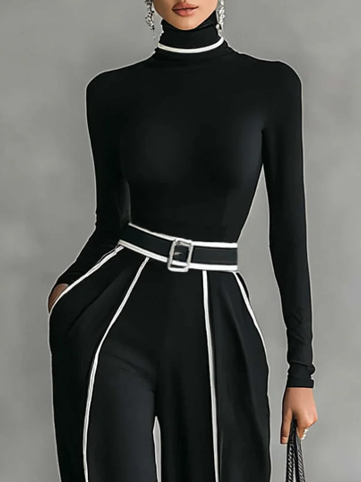 Elegant High Neck Jumpsuit with Wide Leg Pants