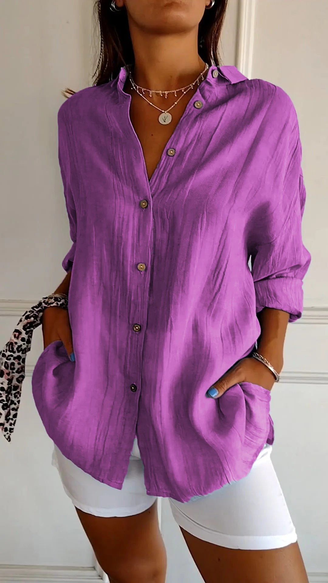 Relaxed Fit Women's Long Sleeve Button Down Shirt